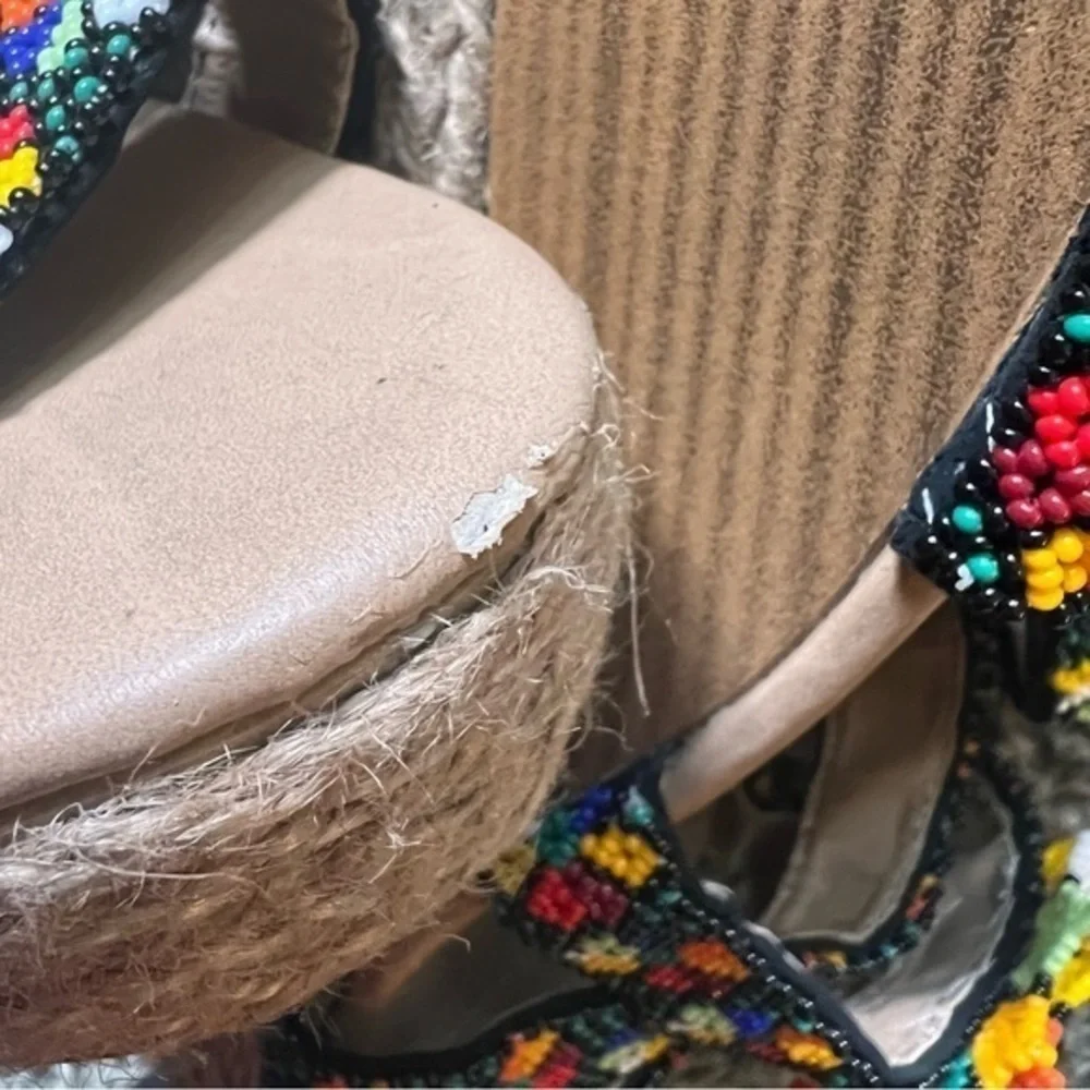 Aby y2k tropical seed beaded wedge slingback espadrilles hemp rope sandals